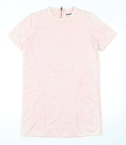 The Rockn Rev Womens Pink Cotton T-Shirt Dress Size 10 Round Neck Zip