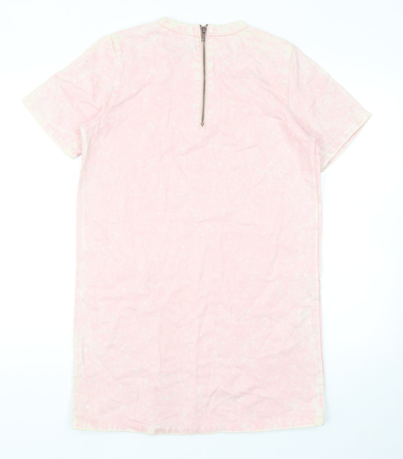 The Rockn Rev Womens Pink Cotton T-Shirt Dress Size 10 Round Neck Zip