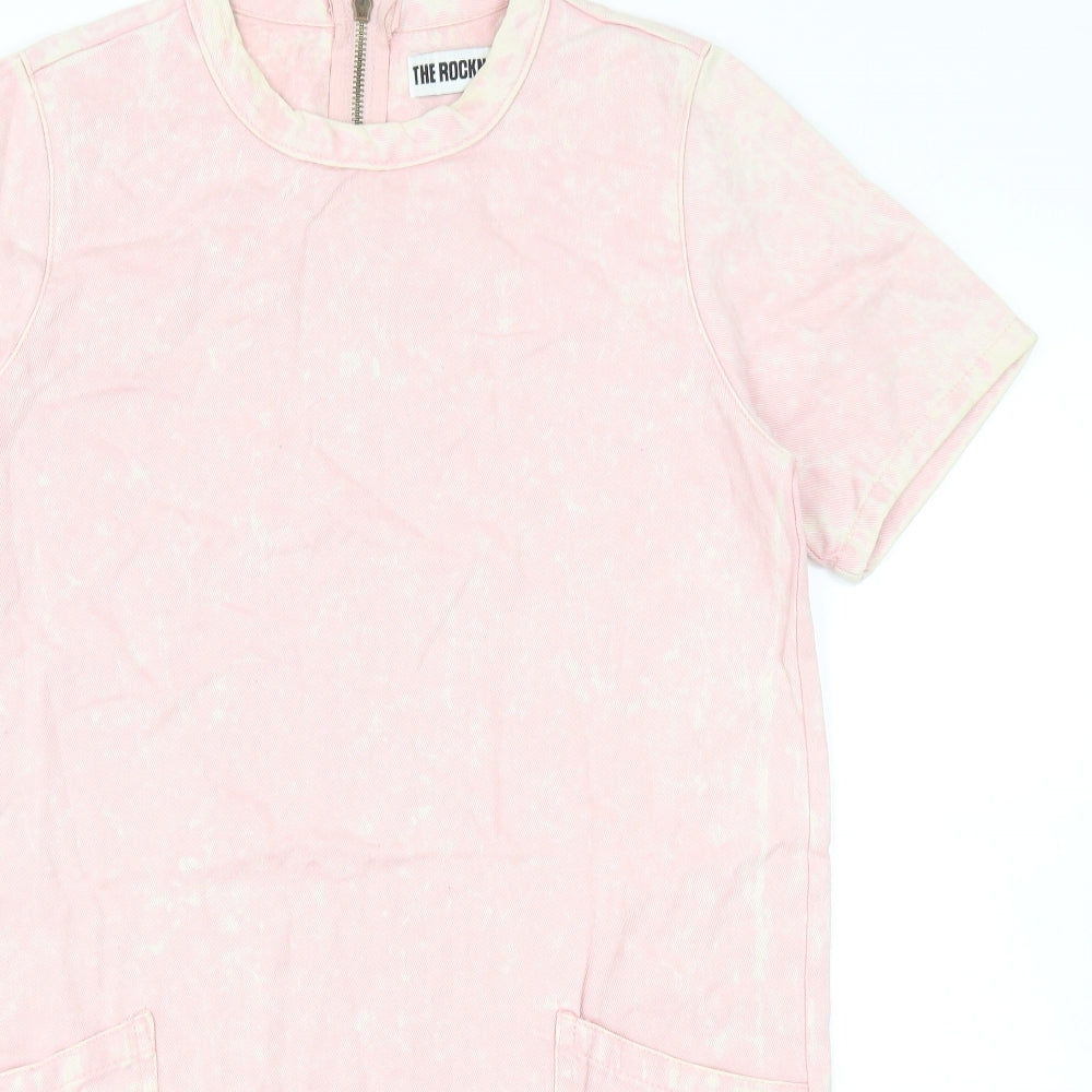 The Rockn Rev Womens Pink Cotton T-Shirt Dress Size 10 Round Neck Zip