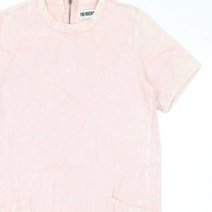 The Rockn Rev Womens Pink Cotton T-Shirt Dress Size 10 Round Neck Zip