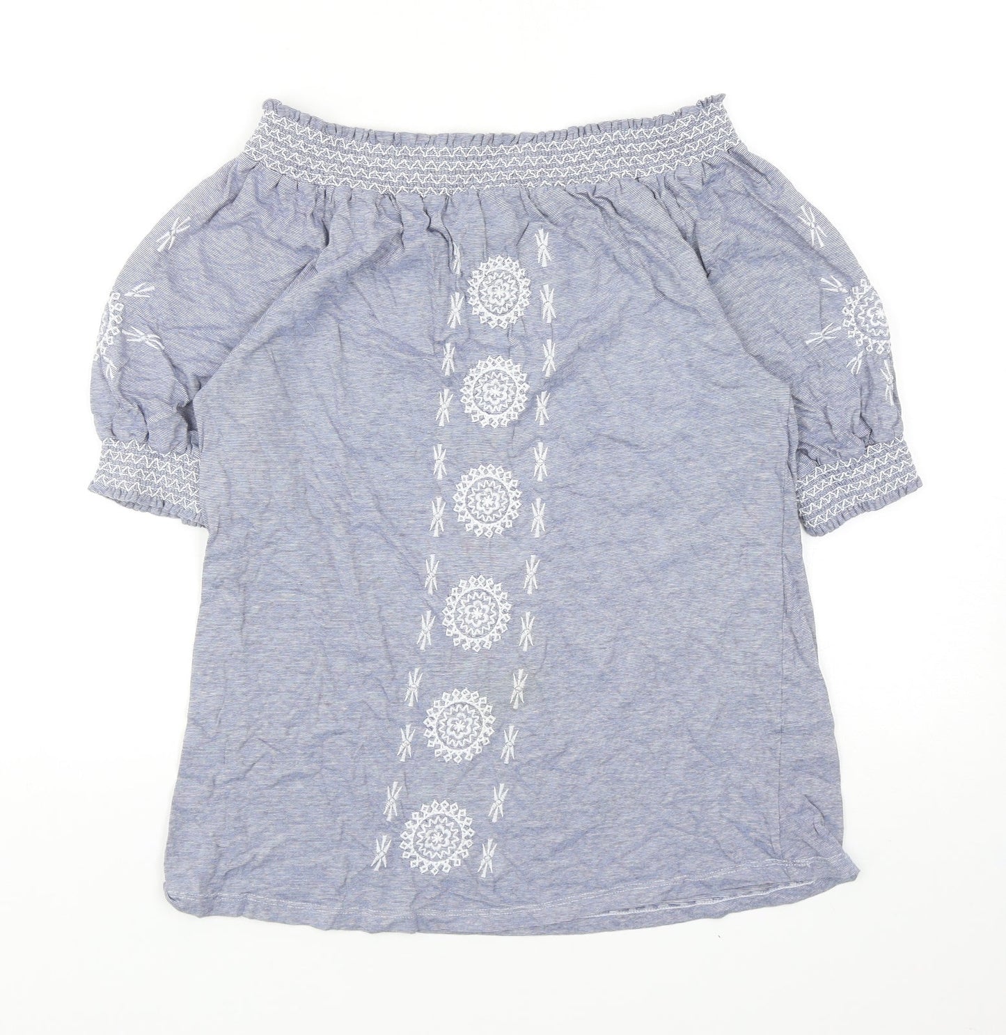 Primark Womens Blue Geometric Cotton Basic Blouse Size 10 Off the Shoulder