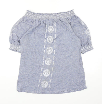 Primark Womens Blue Geometric Cotton Basic Blouse Size 10 Off the Shoulder