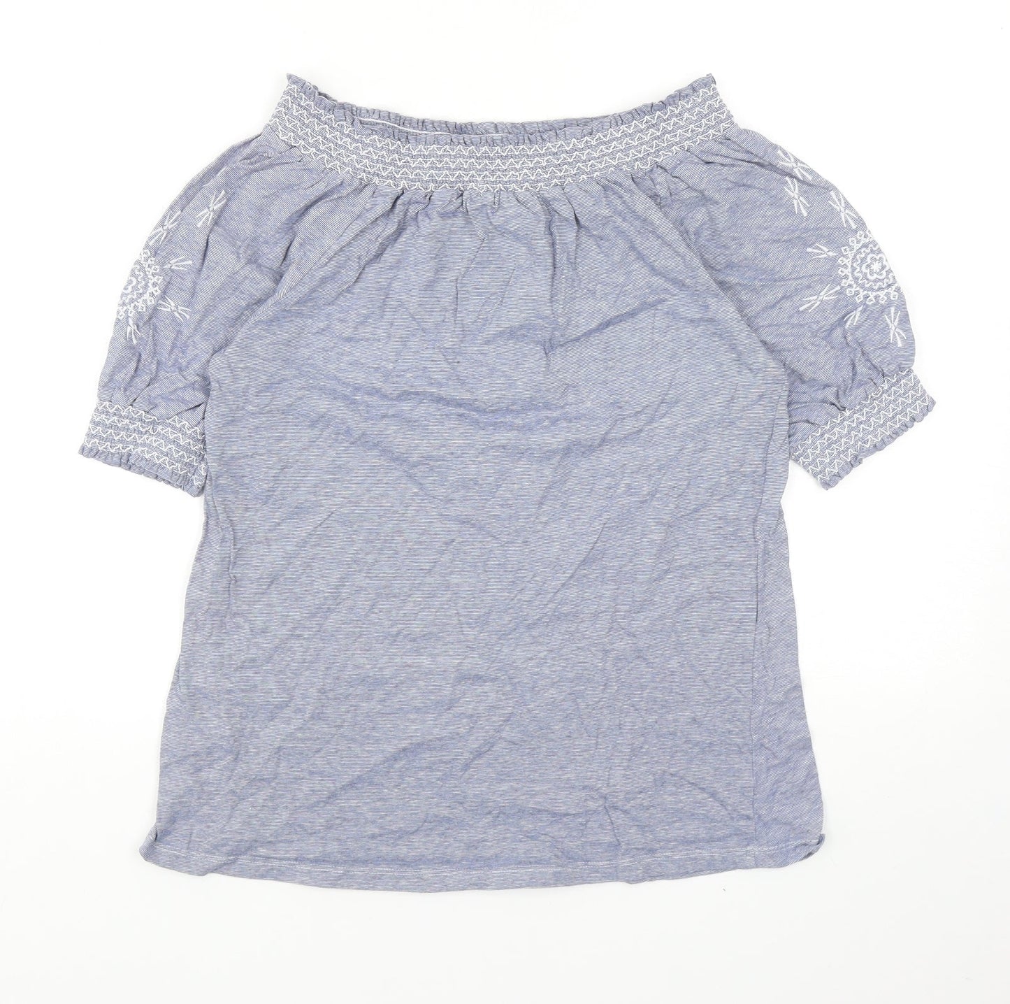 Primark Womens Blue Geometric Cotton Basic Blouse Size 10 Off the Shoulder