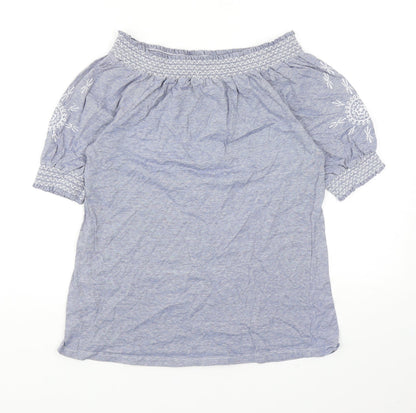 Primark Womens Blue Geometric Cotton Basic Blouse Size 10 Off the Shoulder