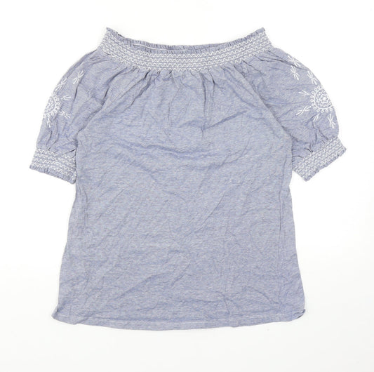 Primark Womens Blue Geometric Cotton Basic Blouse Size 10 Off the Shoulder