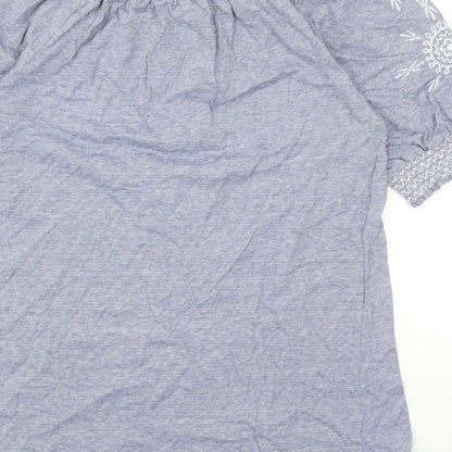 Primark Womens Blue Geometric Cotton Basic Blouse Size 10 Off the Shoulder