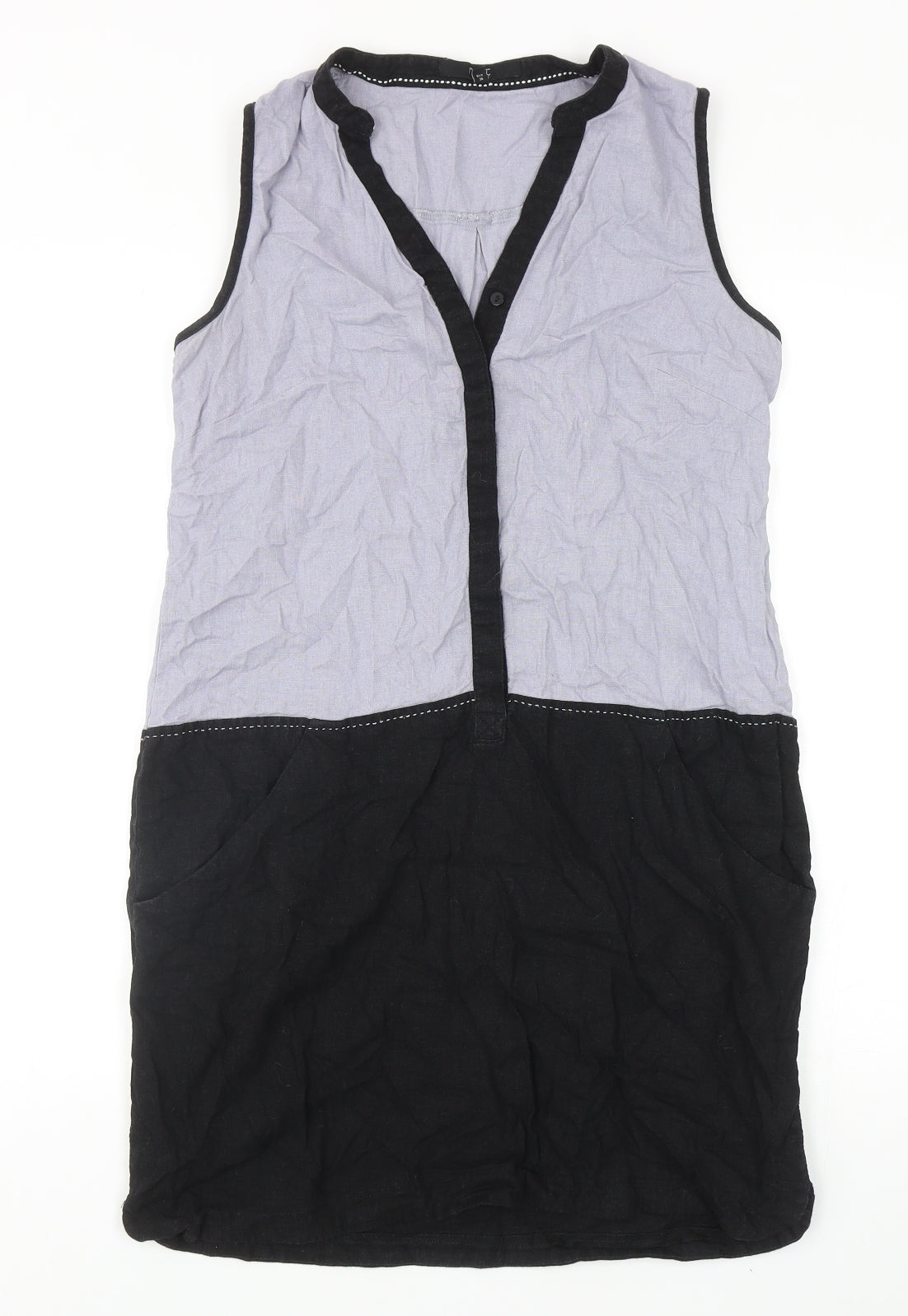 NEXT Womens Grey Colourblock Viscose Shift Size 10 V-Neck Button