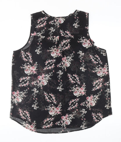 Daniel Rainn Womens Black Floral Polyester Basic Tank Size L Scoop Neck - Tie Neck