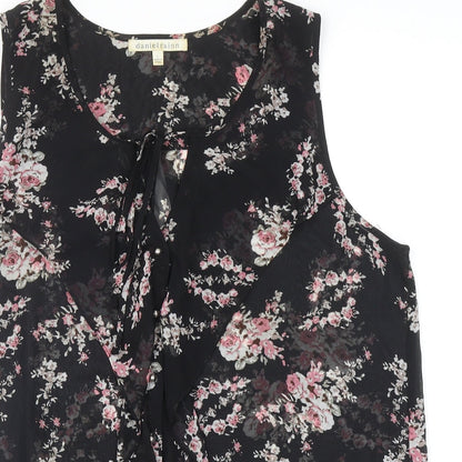 Daniel Rainn Womens Black Floral Polyester Basic Tank Size L Scoop Neck - Tie Neck
