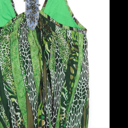 Jaune Rouge Womens Green Animal Print Polyester Wrap Tank Size M V-Neck - Leopard Print Faux Wrap Racerback