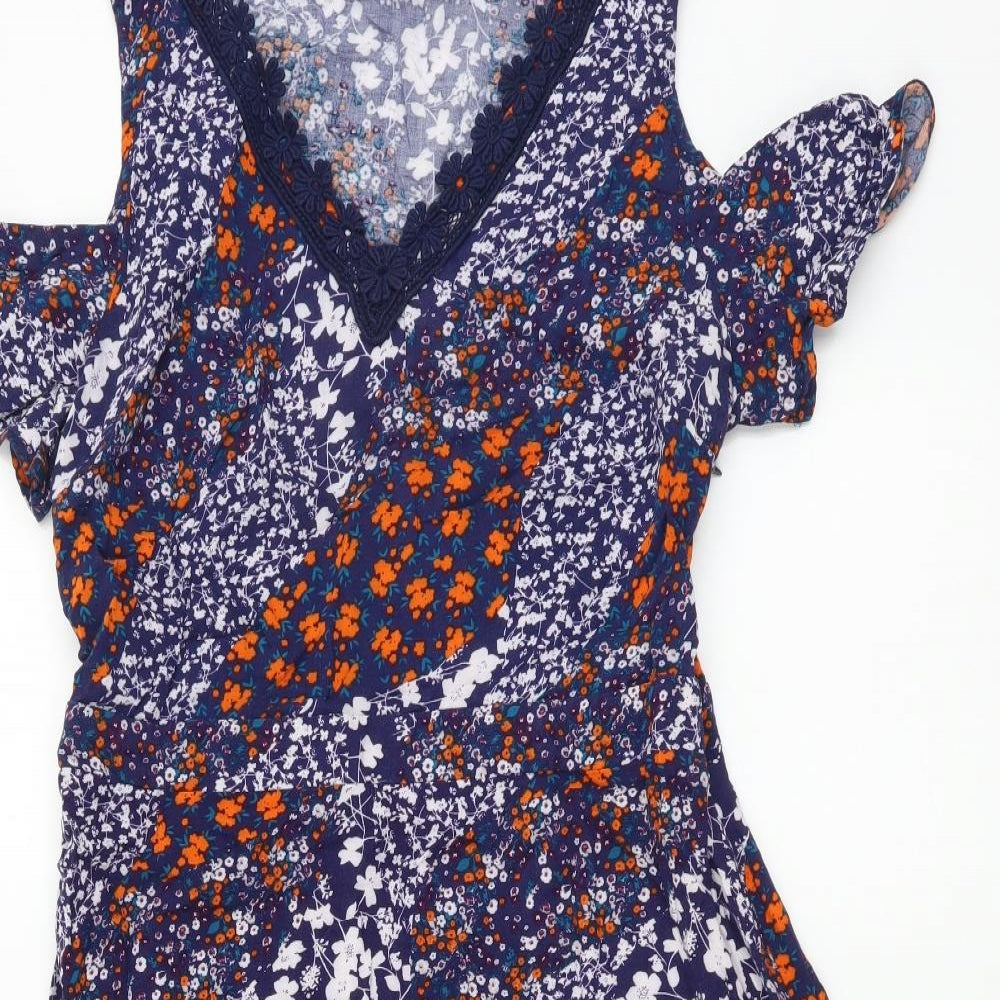 Peacocks Womens Multicoloured Floral Viscose Fit & Flare Size 8 V-Neck Zip - Cold Shoulder