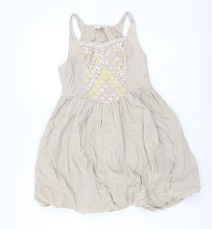 Autograph Girls Beige Cotton A-Line Size 10 Years Square Neck Pullover