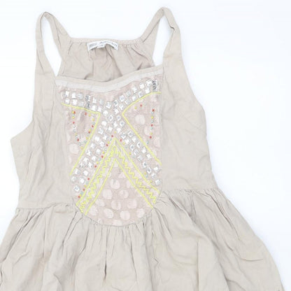 Autograph Girls Beige Cotton A-Line Size 10 Years Square Neck Pullover
