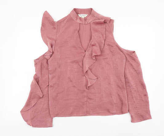 Miss Selfridge Womens Pink Polyester Basic Blouse Size 10 Round Neck