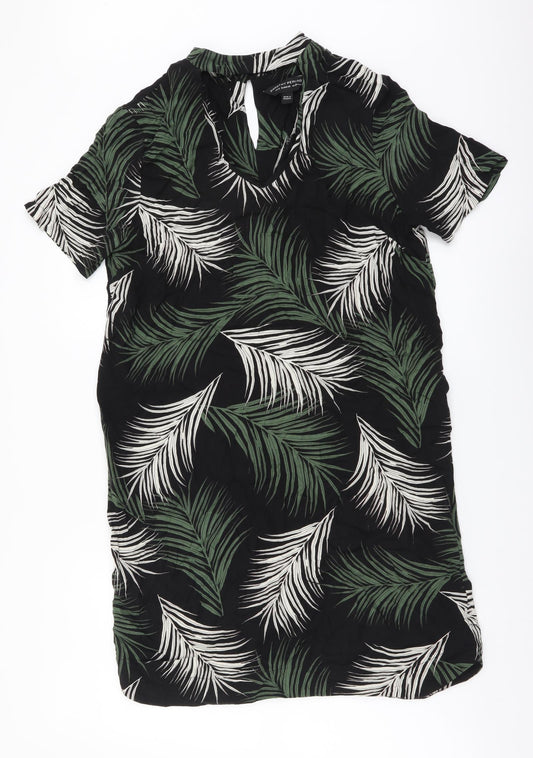 Dorothy Perkins Womens Black Floral Viscose Shift Size 10 V-Neck Button