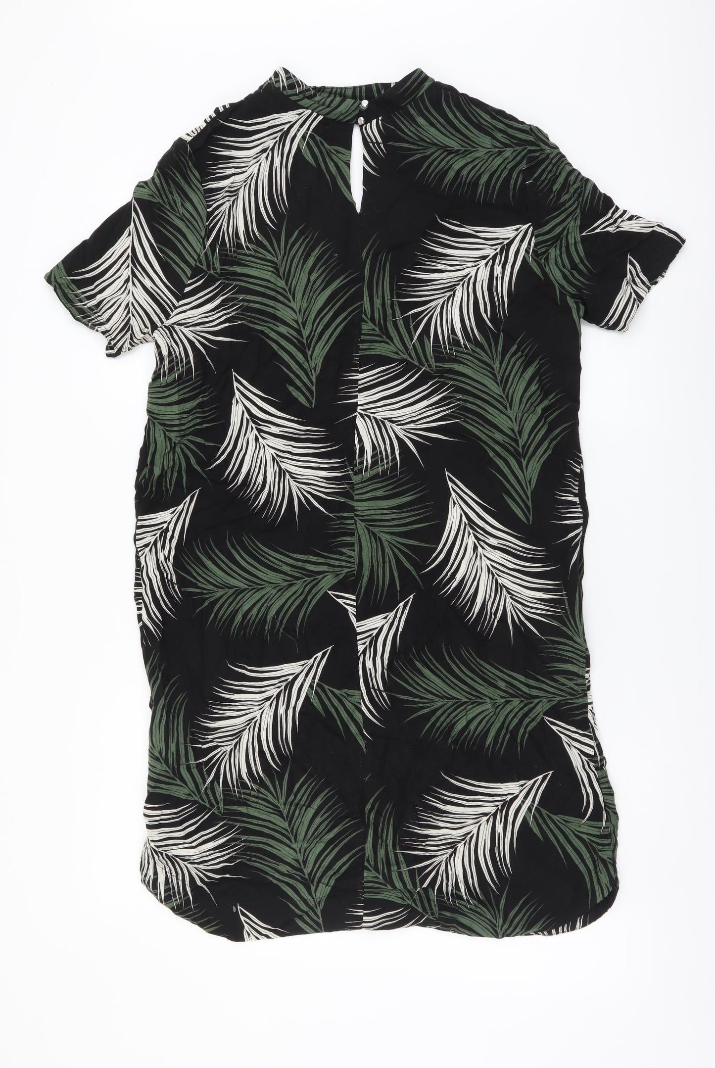 Dorothy Perkins Womens Black Floral Viscose Shift Size 10 V-Neck Button