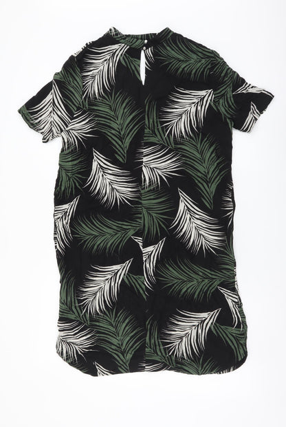 Dorothy Perkins Womens Black Floral Viscose Shift Size 10 V-Neck Button