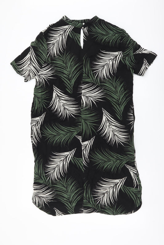 Dorothy Perkins Womens Black Floral Viscose Shift Size 10 V-Neck Button