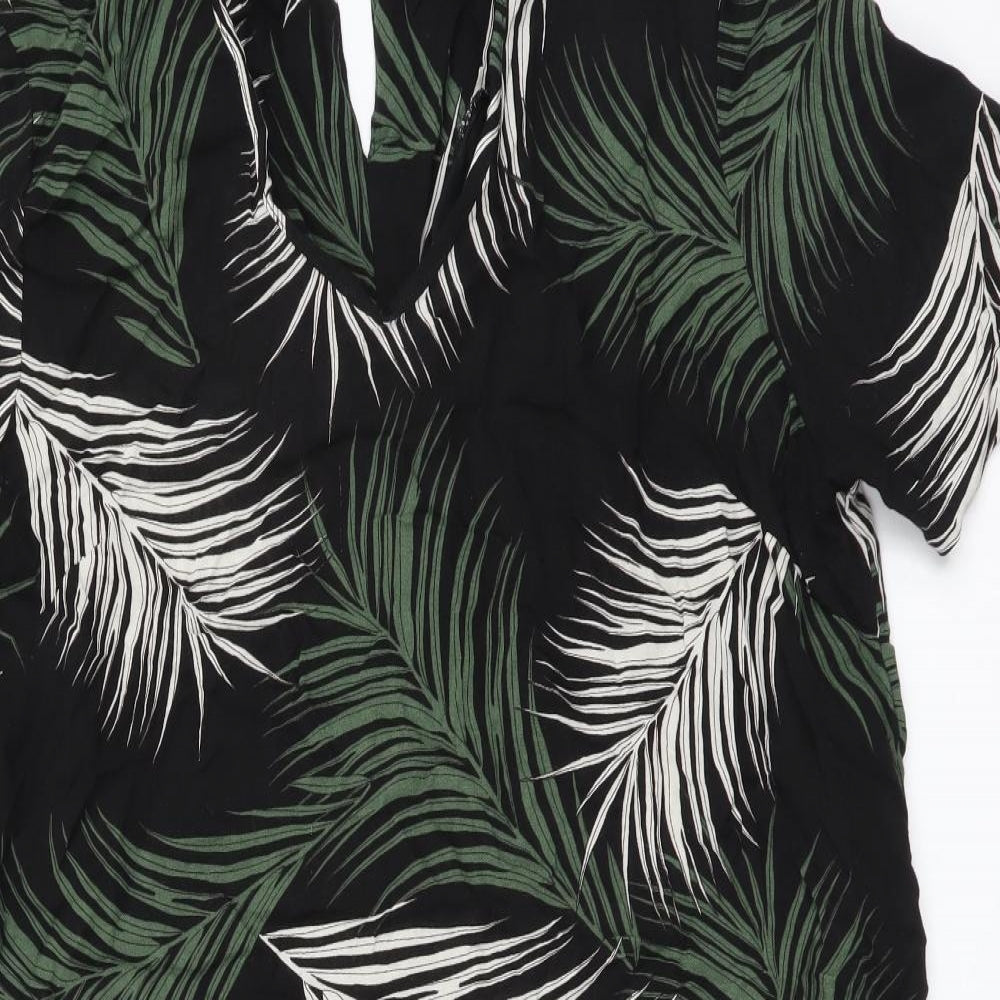 Dorothy Perkins Womens Black Floral Viscose Shift Size 10 V-Neck Button