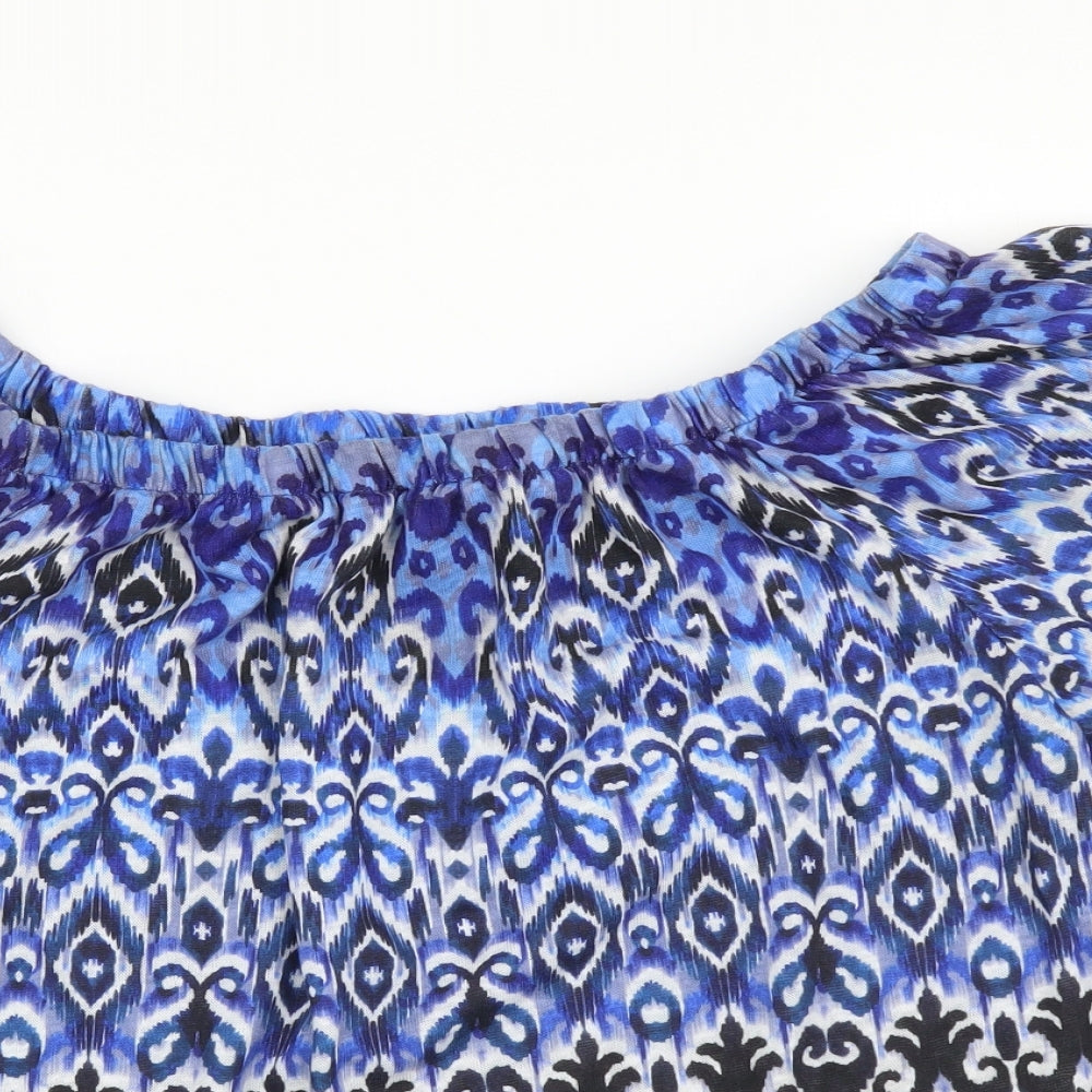 M&Co Womens Blue Geometric Polyester Basic T-Shirt Size S Boat Neck