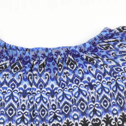 M&Co Womens Blue Geometric Polyester Basic T-Shirt Size S Boat Neck