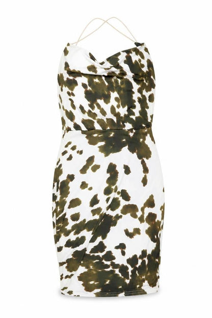 Boohoo Womens White Animal Print Polyester Mini Size 6 Cowl Neck Pullover
