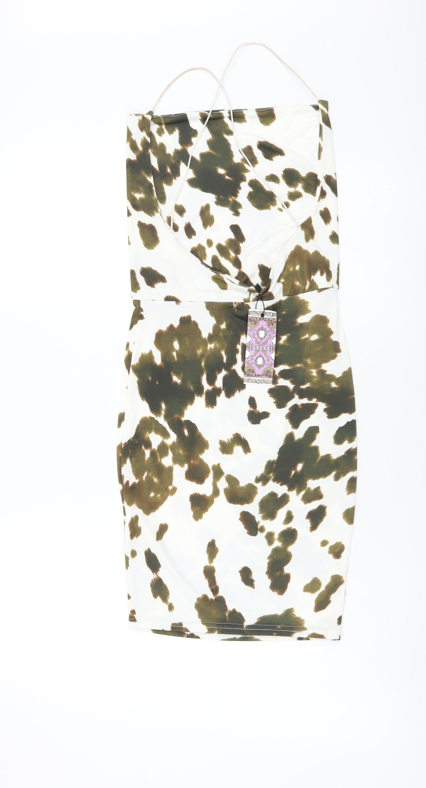 Boohoo Womens White Animal Print Polyester Mini Size 6 Cowl Neck Pullover