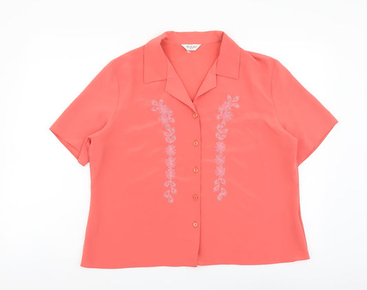 Berkertex Womens Orange Polyester Basic Button-Up Size 16 Collared