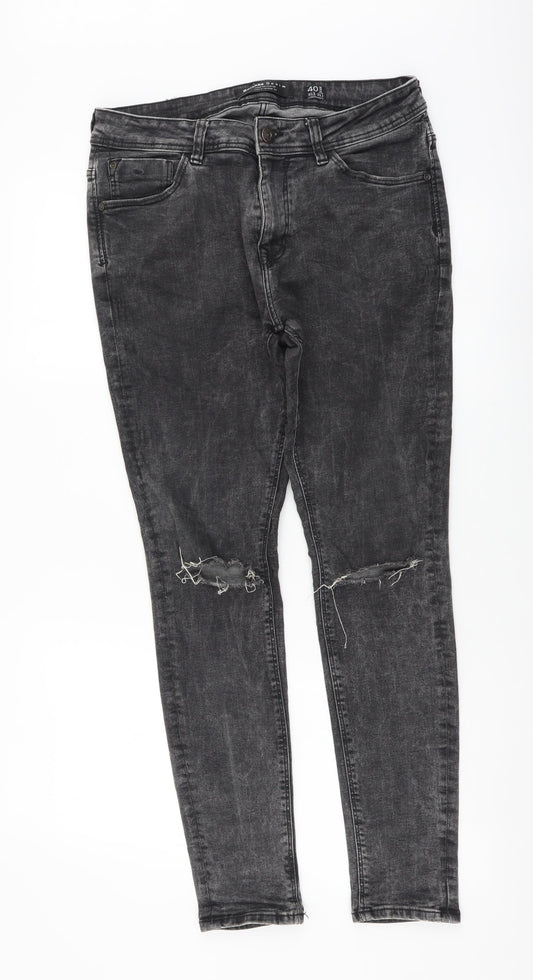 Bershka Womens Grey Cotton Skinny Jeans Size L L28 in Regular Button