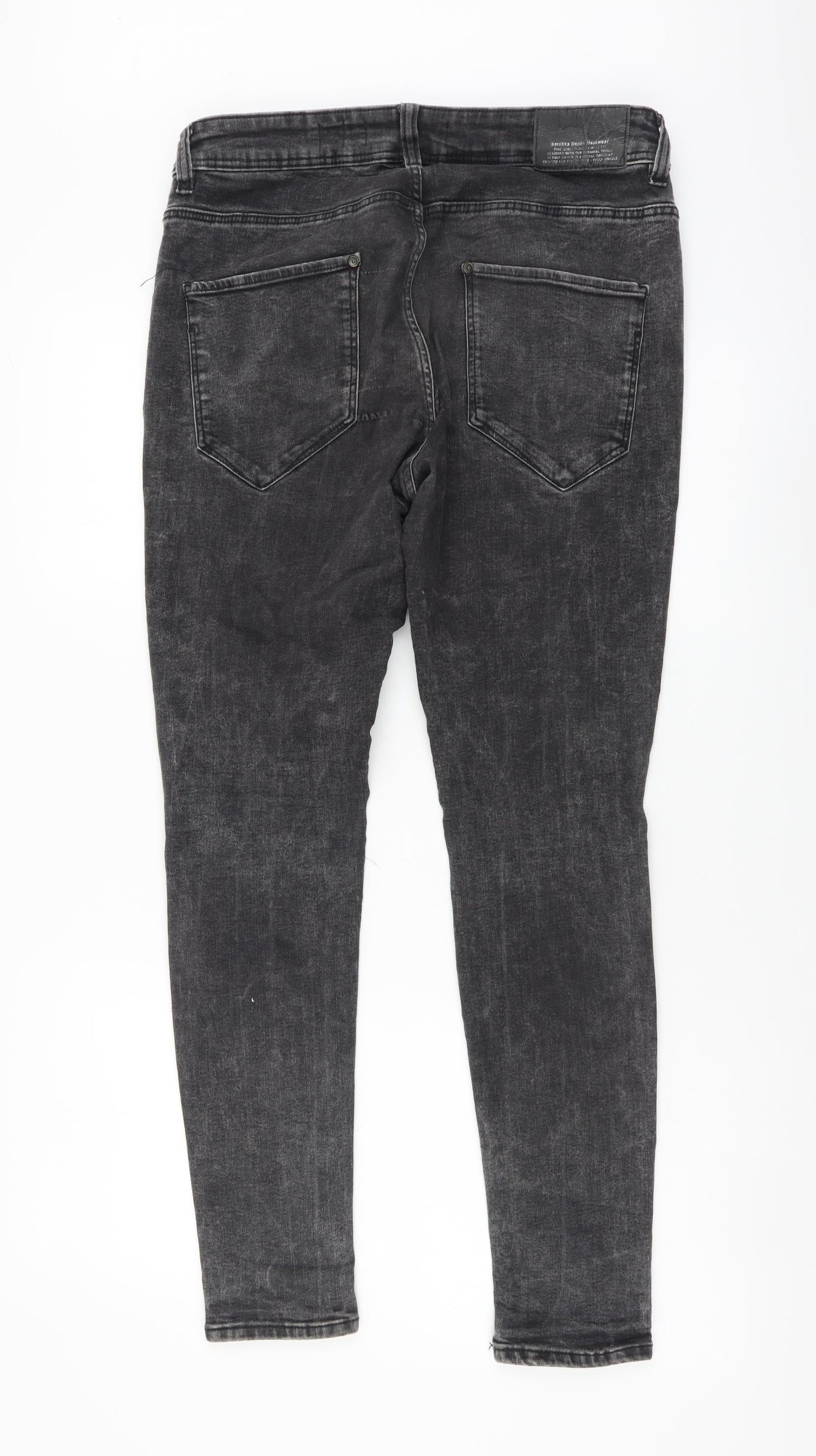 Bershka Womens Grey Cotton Skinny Jeans Size L L28 in Regular Button