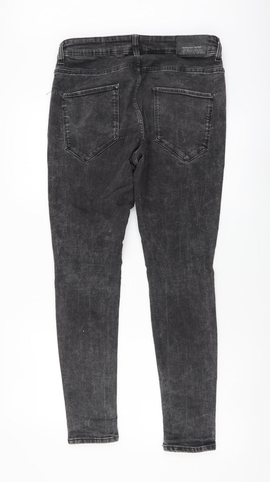 Bershka Womens Grey Cotton Skinny Jeans Size L L28 in Regular Button