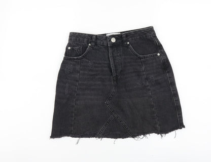 Miss Selfridge Womens Black Cotton A-Line Skirt Size 8 Button