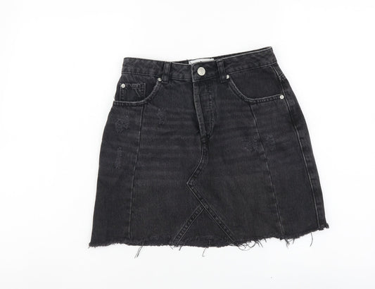 Miss Selfridge Womens Black Cotton A-Line Skirt Size 8 Button