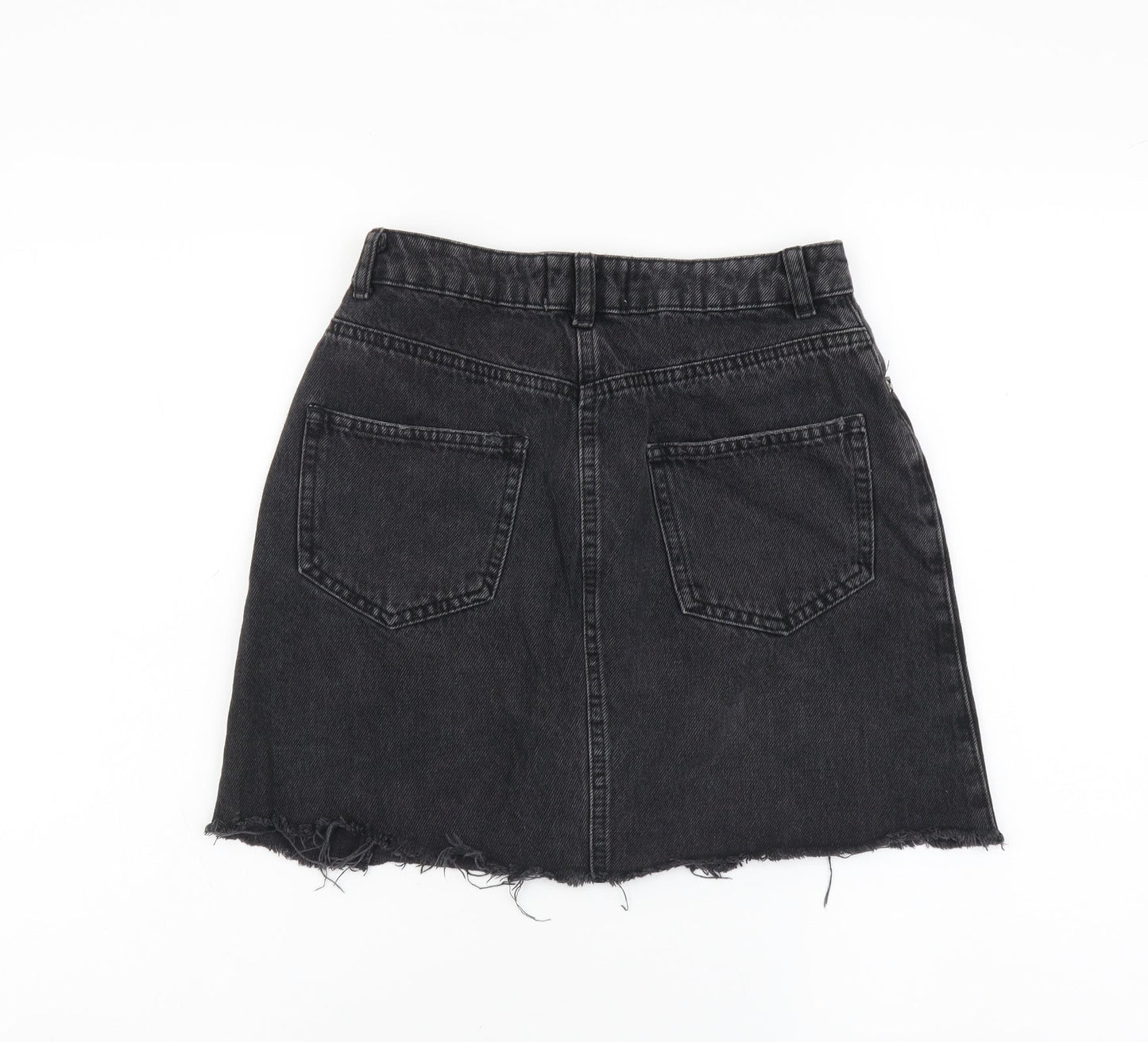 Miss Selfridge Womens Black Cotton A-Line Skirt Size 8 Button