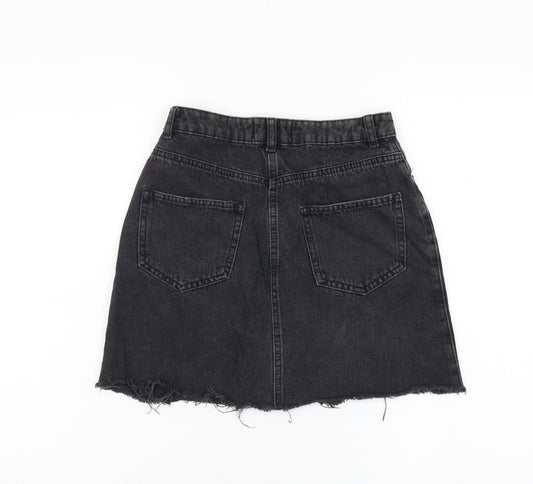 Miss Selfridge Womens Black Cotton A-Line Skirt Size 8 Button