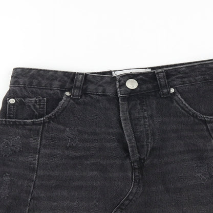 Miss Selfridge Womens Black Cotton A-Line Skirt Size 8 Button