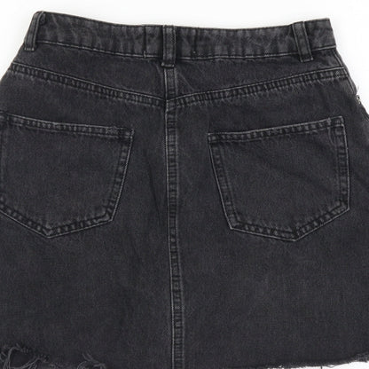 Miss Selfridge Womens Black Cotton A-Line Skirt Size 8 Button