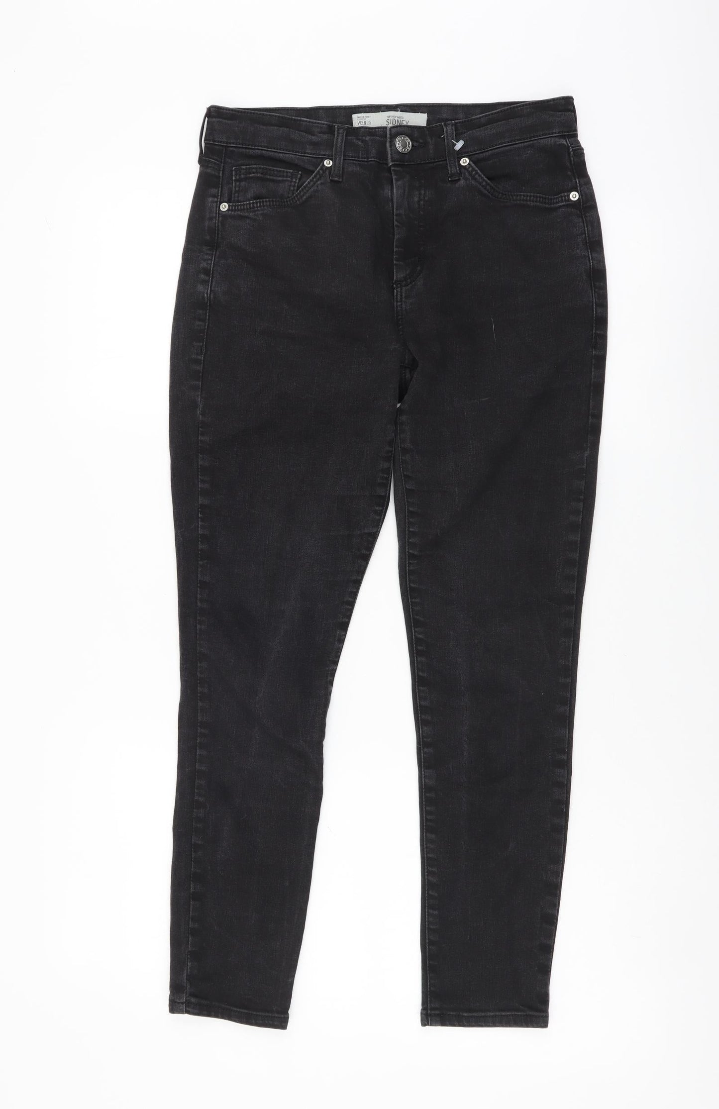 Topshop Womens Black Cotton Skinny Jeans Size 28 in L30 in Regular Button