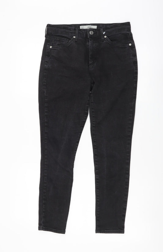 Topshop Womens Black Cotton Skinny Jeans Size 28 in L30 in Regular Button