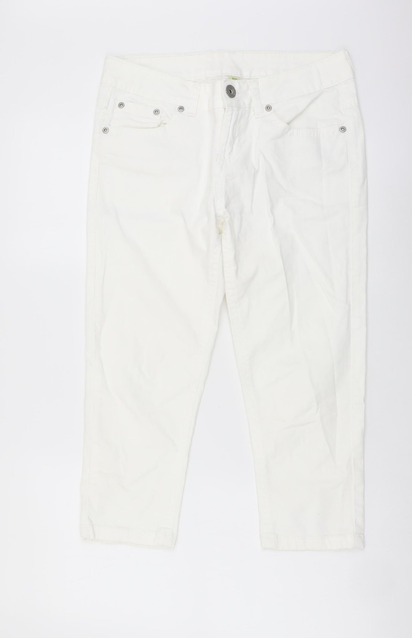 Denim & Co. Womens White Cotton Cropped Jeans Size 12 L20 in Regular Button