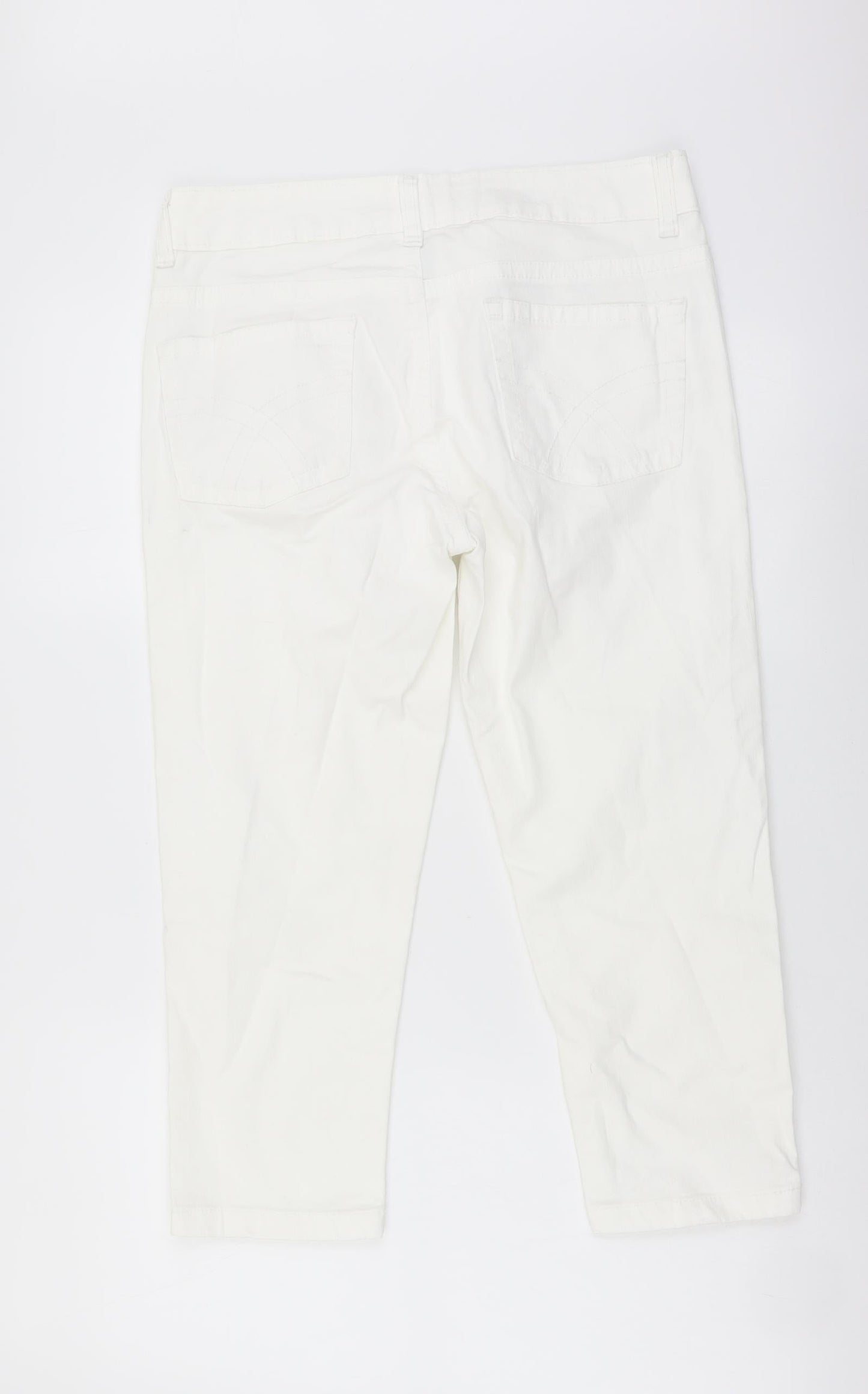 Denim & Co. Womens White Cotton Cropped Jeans Size 12 L20 in Regular Button