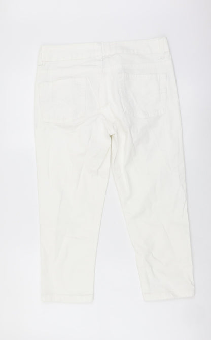 Denim & Co. Womens White Cotton Cropped Jeans Size 12 L20 in Regular Button
