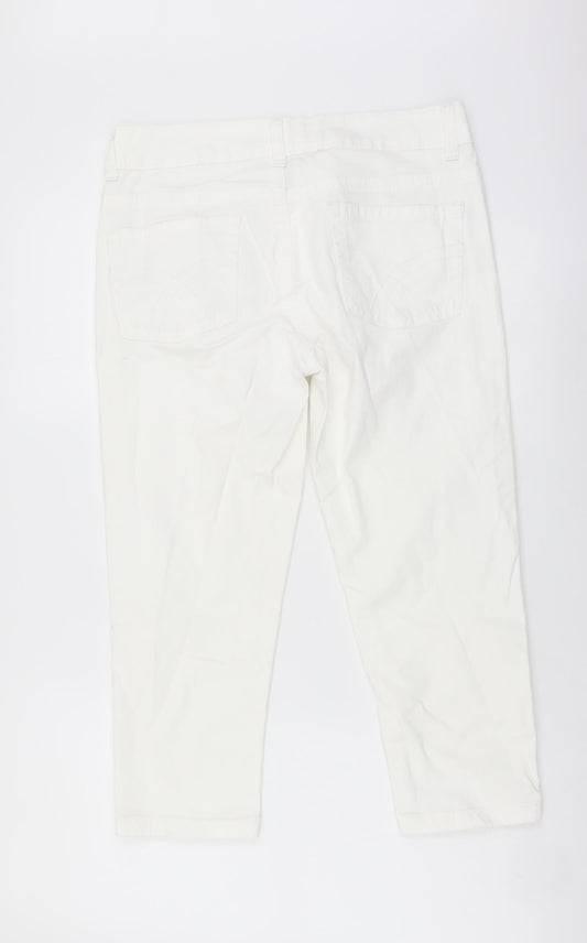 Denim & Co. Womens White Cotton Cropped Jeans Size 12 L20 in Regular Button
