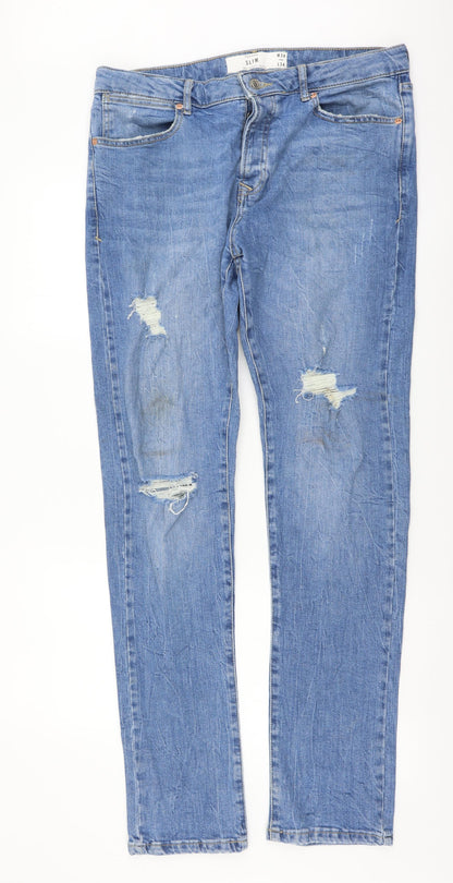 Mens UK Size 34 in Topman Regular Fit Straight Blue Jeans
