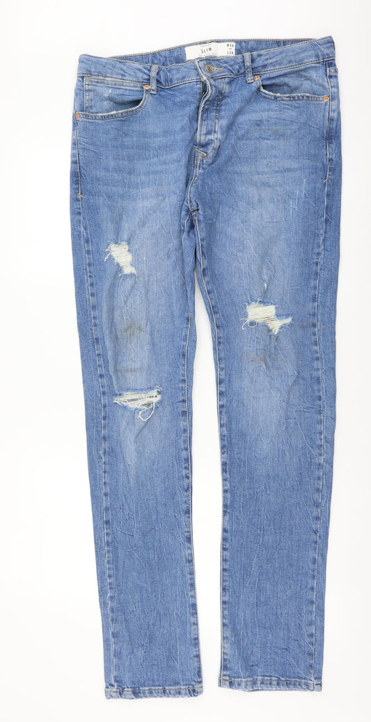 Mens UK Size 34 in Topman Regular Fit Straight Blue Jeans