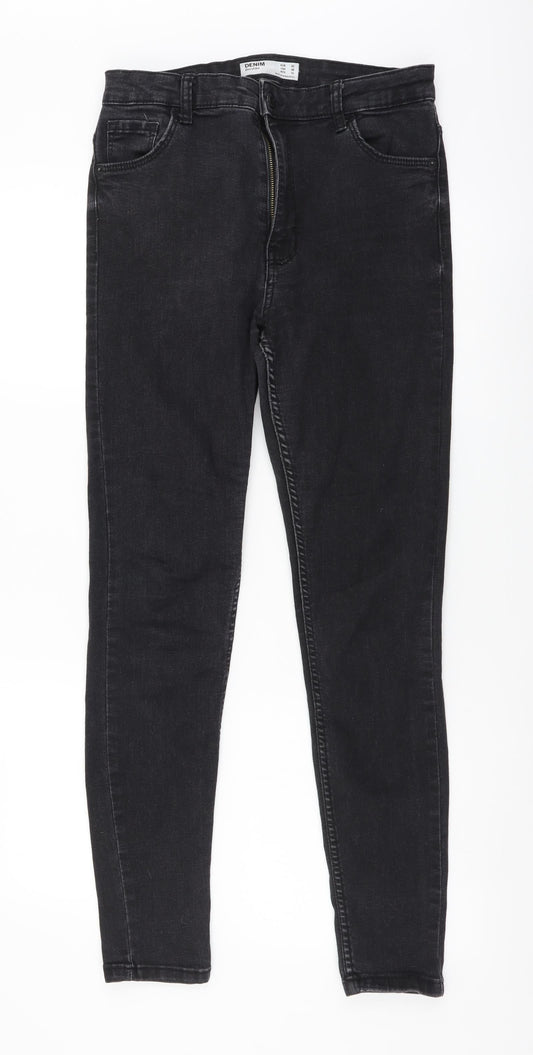 Bershka Womens Black Cotton Skinny Jeans Size L L28 in Regular Button