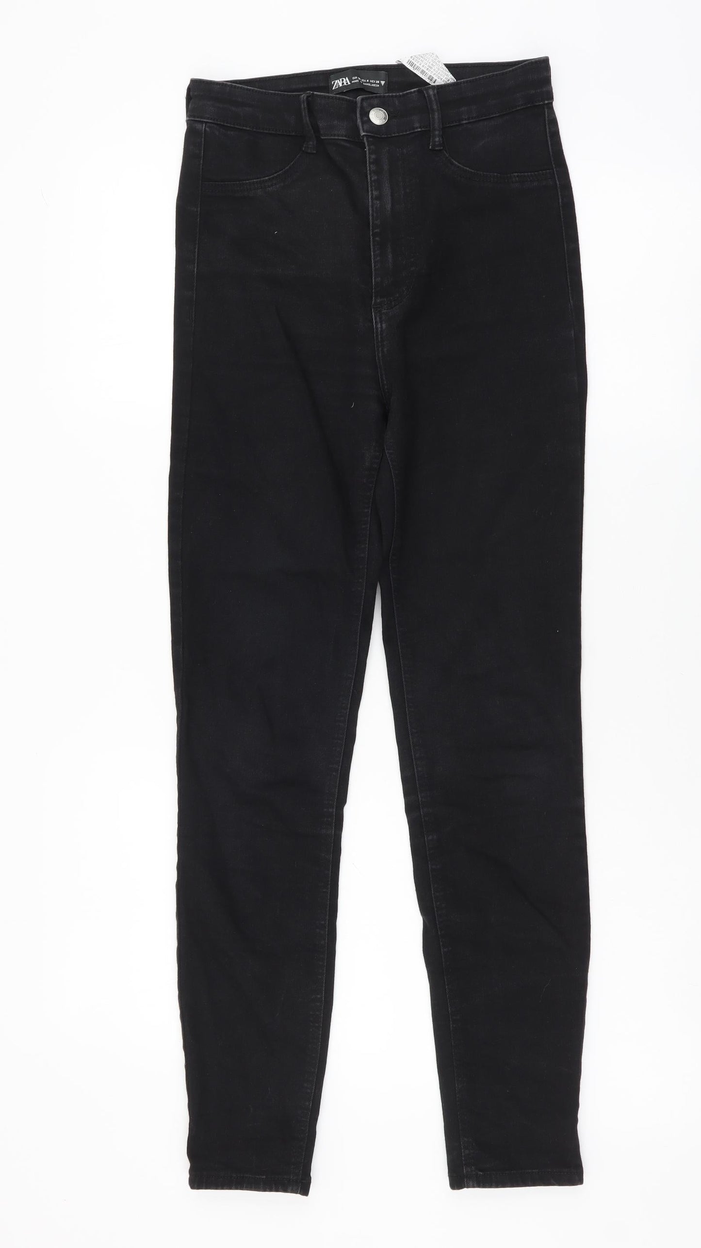 Zara Womens Black Cotton Jegging Jeans Size S L27 in Regular Button