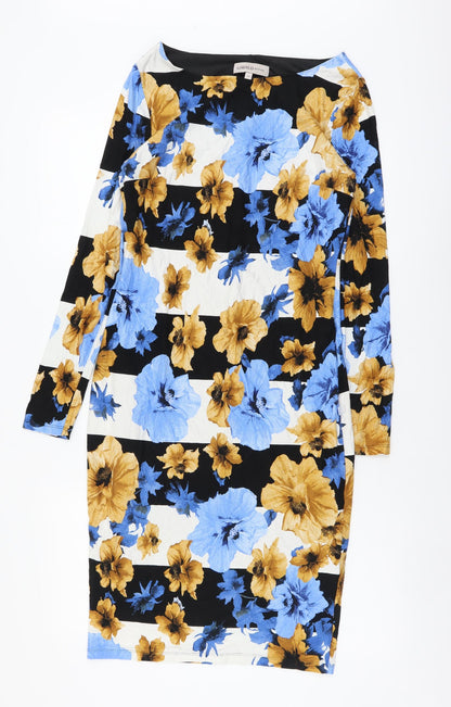 Marks and Spencer Womens Multicoloured Floral Viscose Pencil Dress Size 10 Boat Neck Pullover