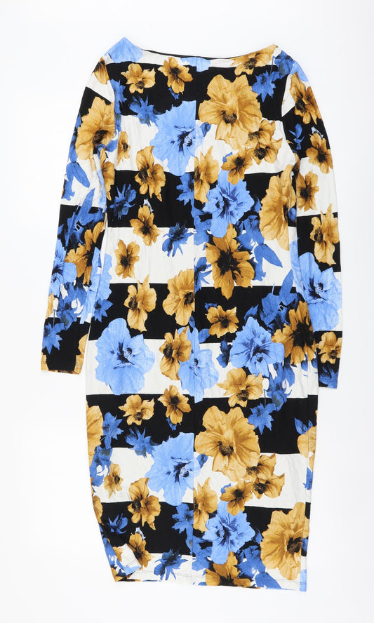 Marks and Spencer Womens Multicoloured Floral Viscose Pencil Dress Size 10 Boat Neck Pullover