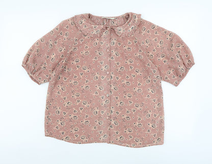 George Womens Pink Floral Polyester Basic Button-Up Size 8 Collared - Box Fit Shirt